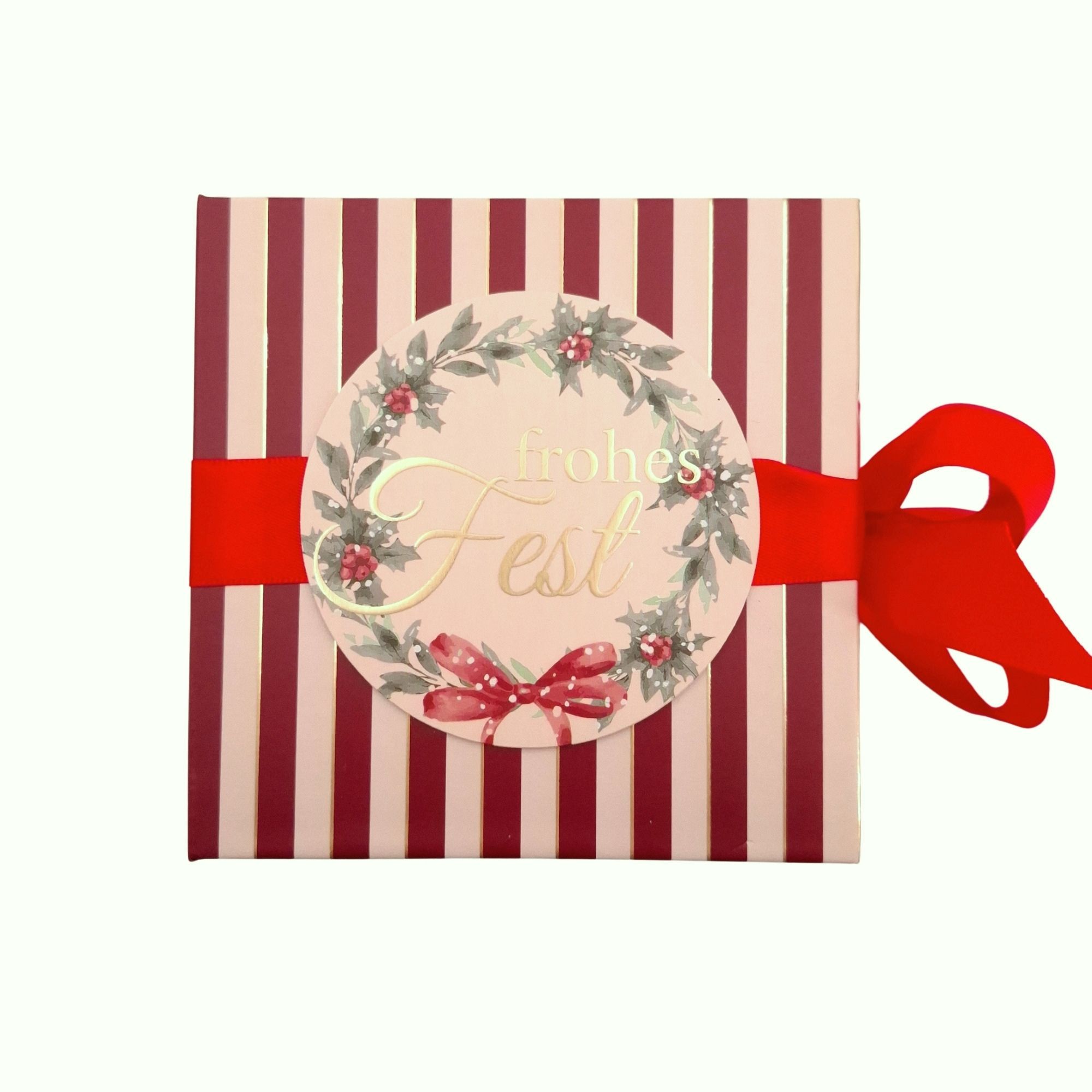 Schleifen-Geschenkschachtel 13 x 13 cm, "Frohes Fest"