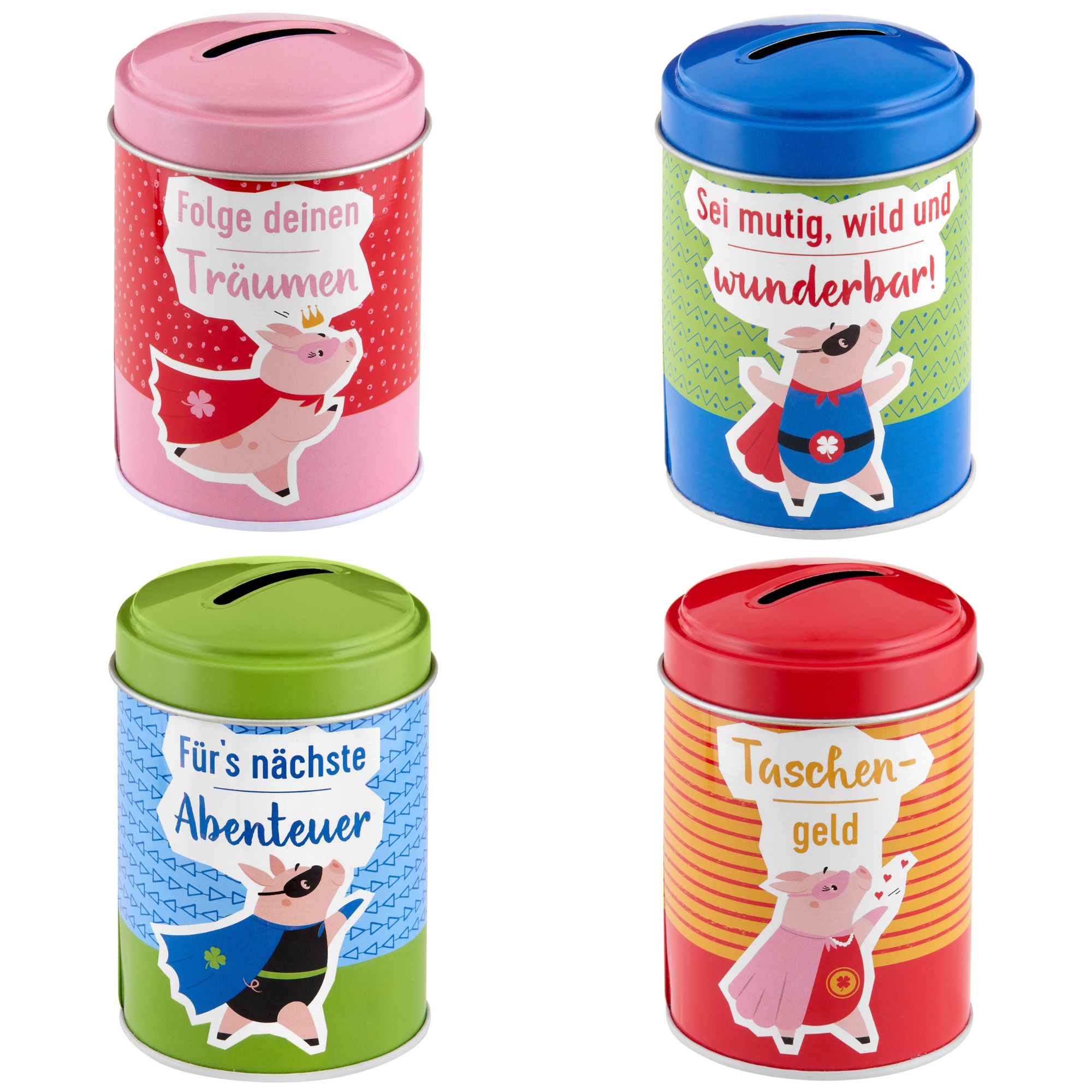 SET Spardosen "Glückshelden" 16 st, 4-fach sort