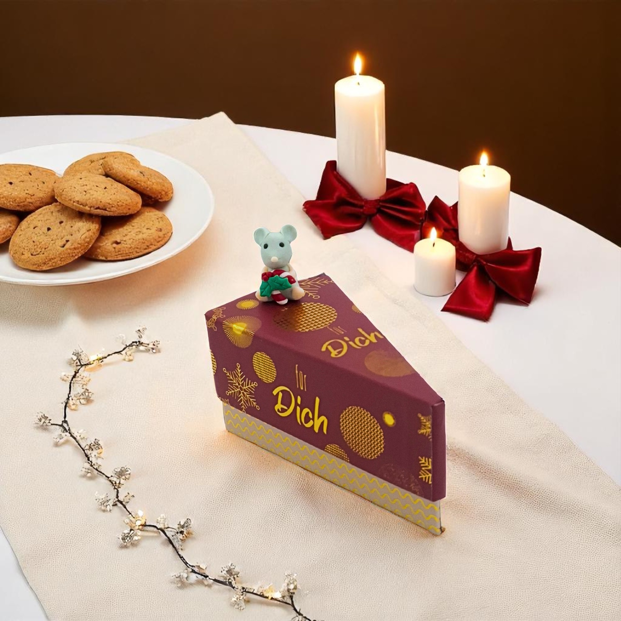 Tortenstück Geschenkschachtel, rot/creme "für Dich"
