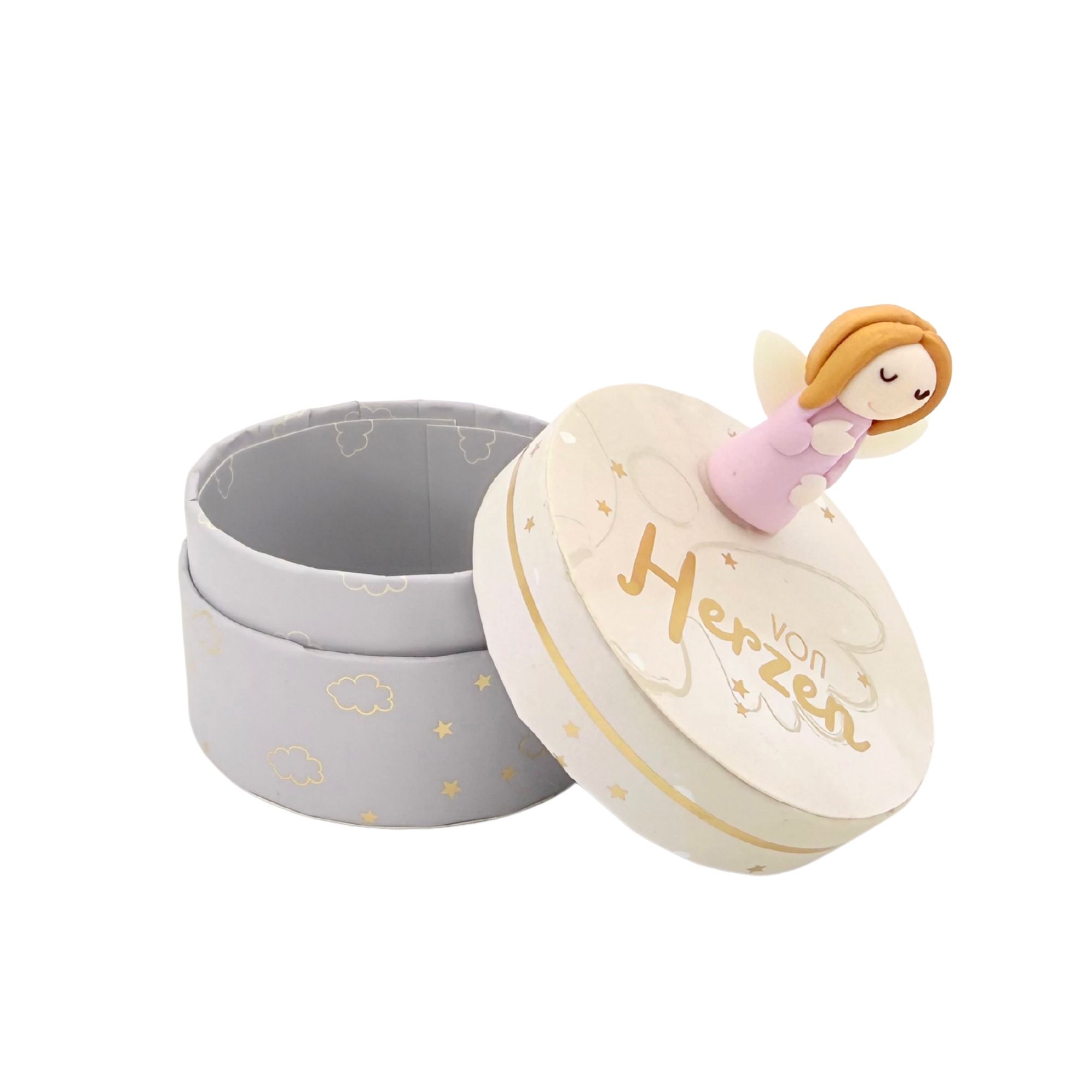 Geschenkschachtel rund mit Schutzengel "von Herzen"
