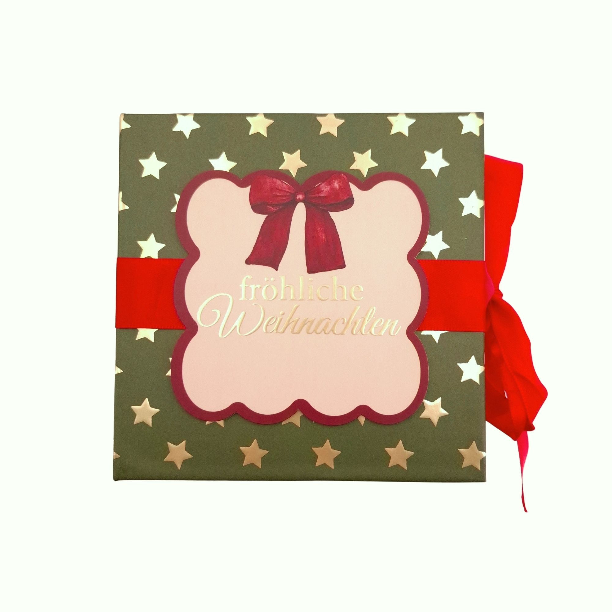 Schleifen-Geschenkschachtel 13 x 13 cm, "Fröhliche Weihnachten"