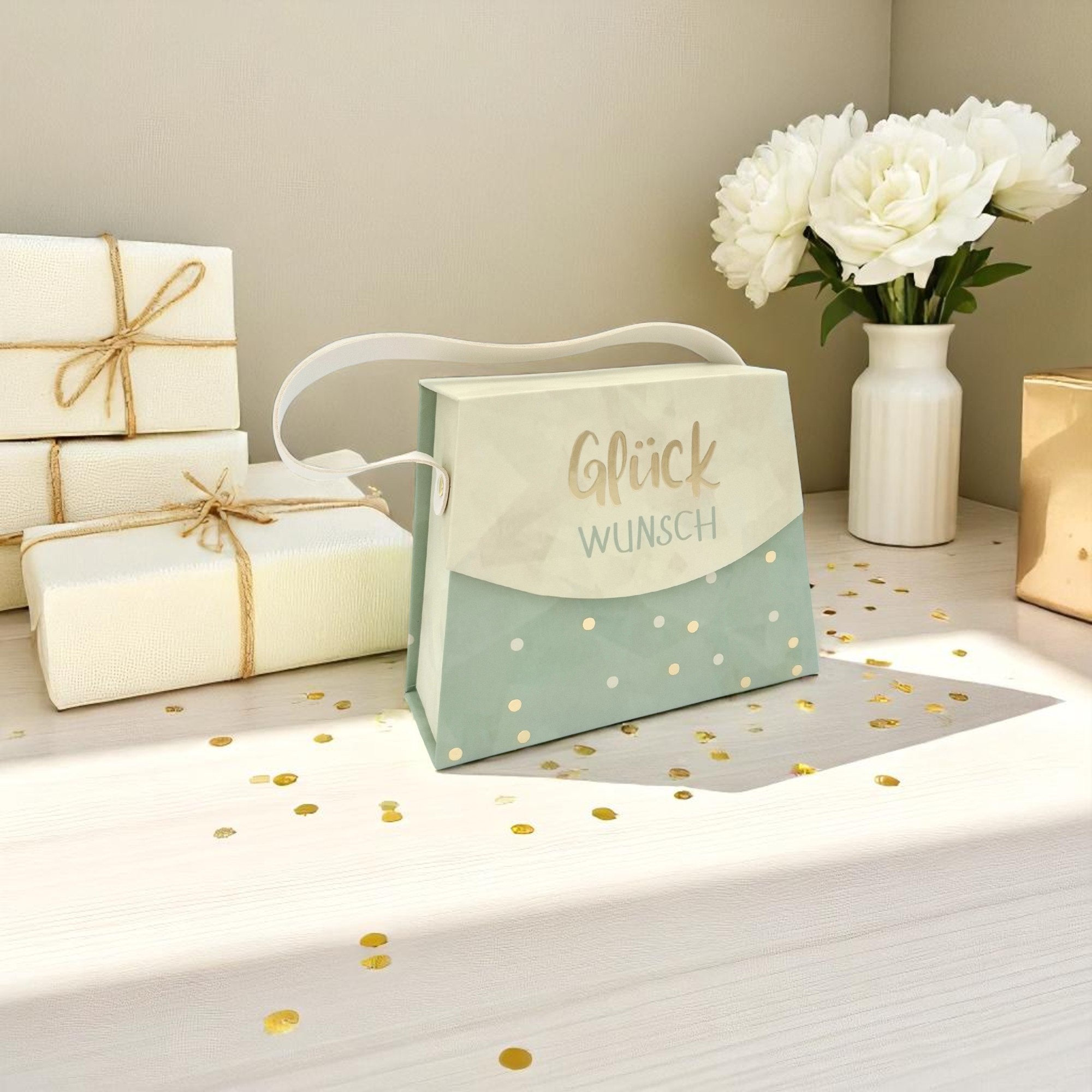 Mini Handtaschen-Geschenkschachtel, Glück-Wunsch