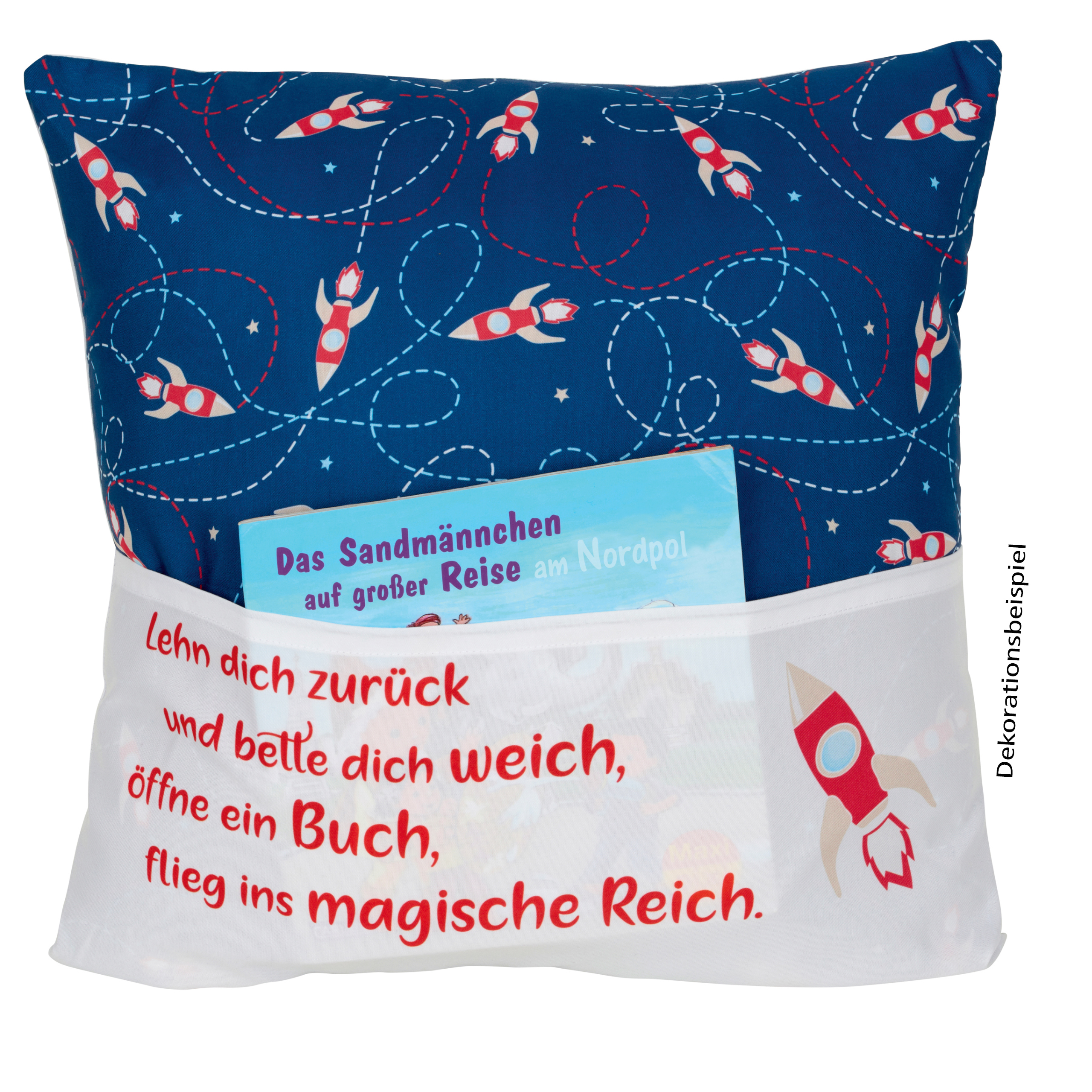 Sofahelden Lesekissen Kids Rakete mit Taschen und Deko
