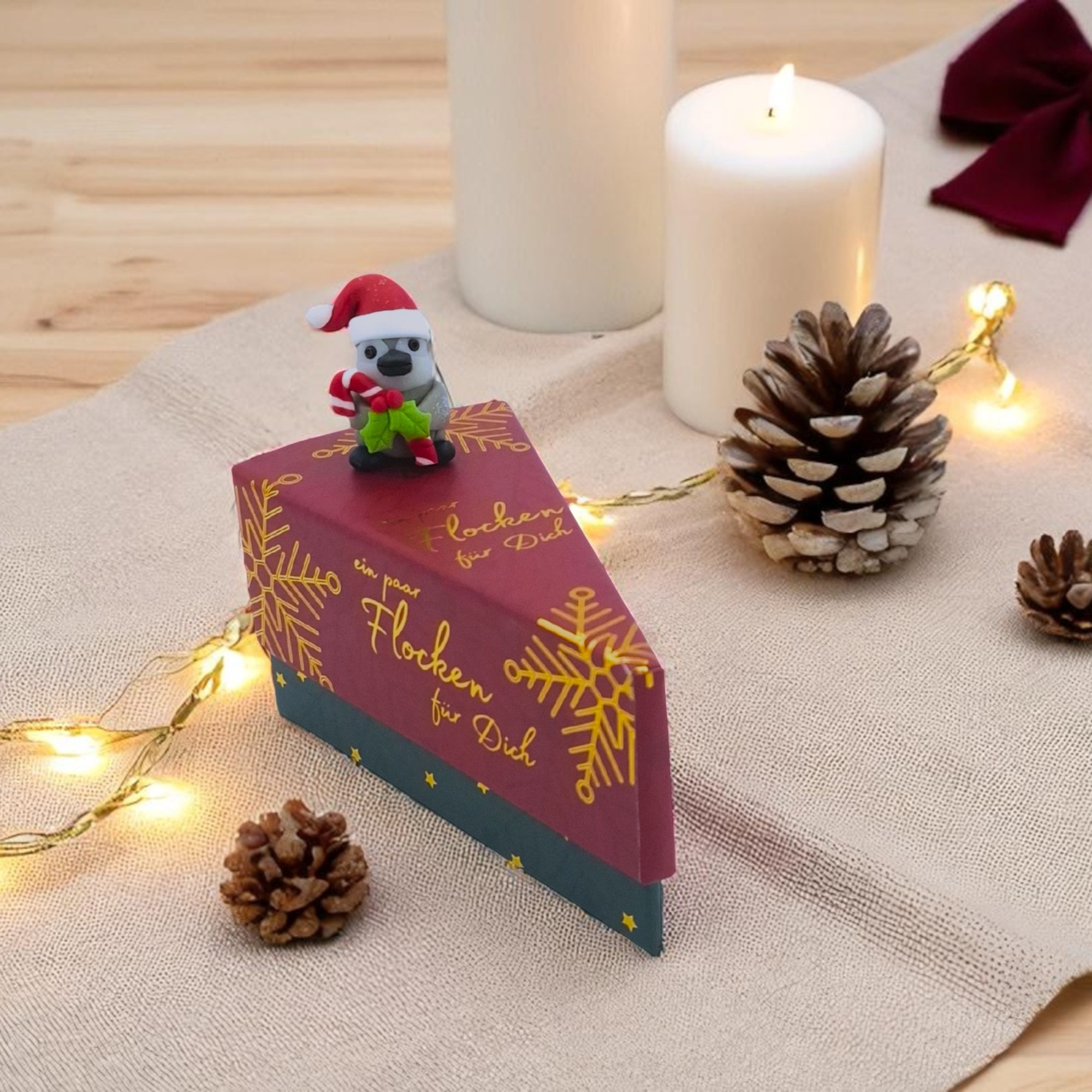 Tortenstück Geschenkschachtel, "Flocken zum Frohlocken"