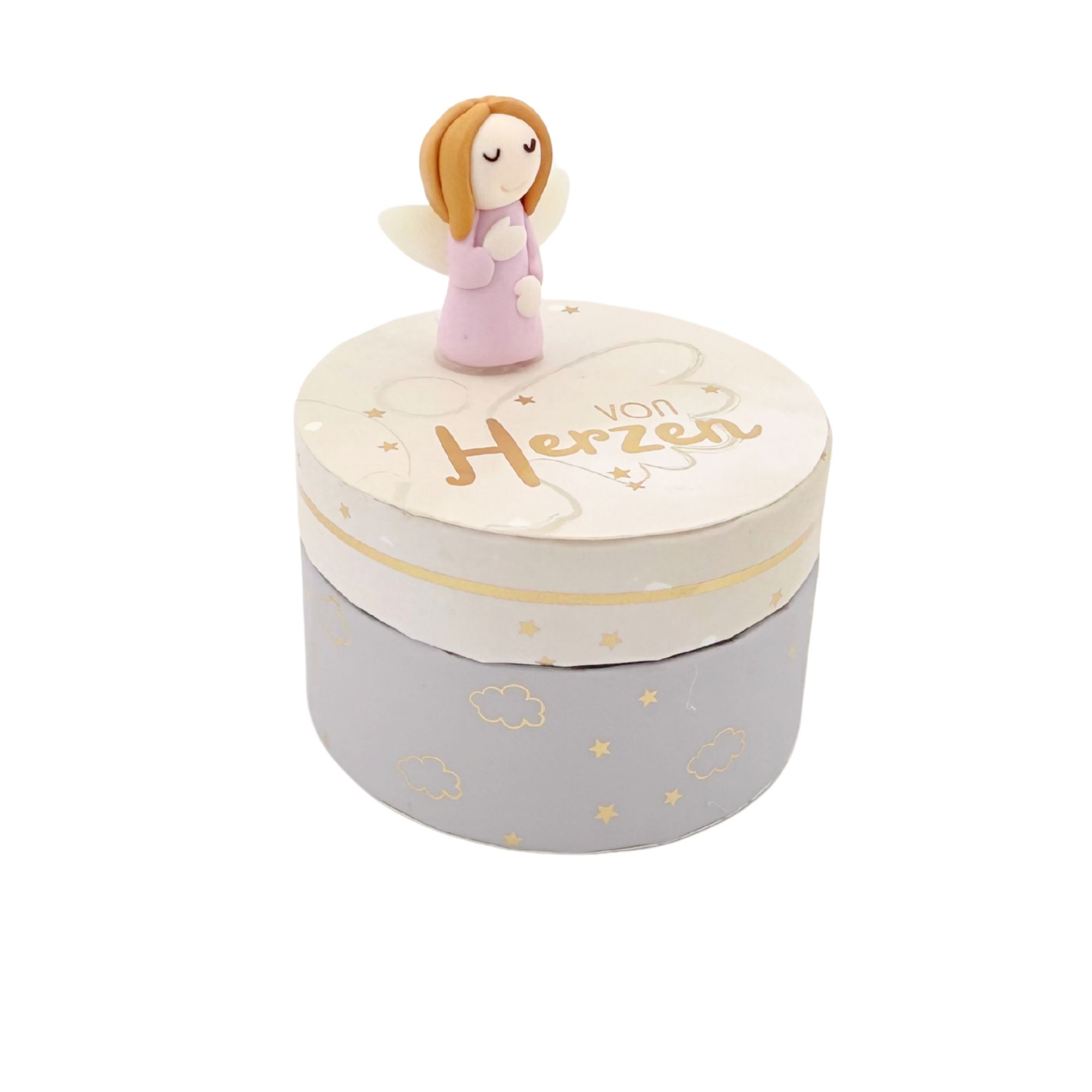 Geschenkschachtel rund mit Schutzengel "von Herzen"